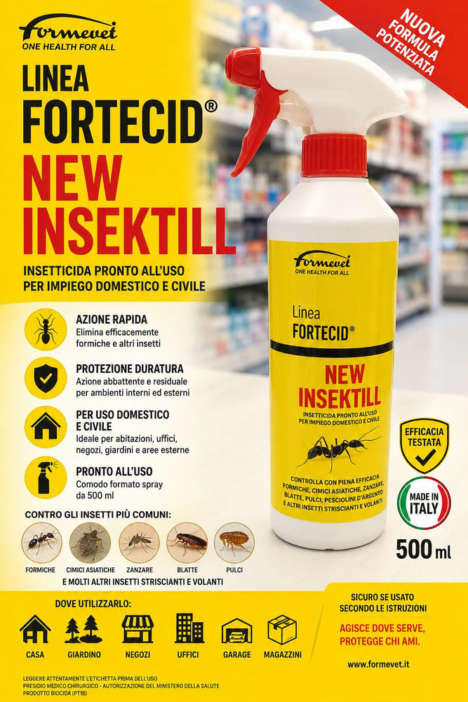 Fortecid New Insektill – Insetticida Spray Formiche, Scarafaggi, Zanzare 500ml