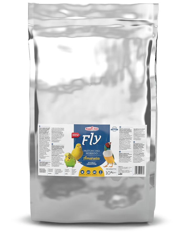 Amarela Fly Paté: Delizioso pastoncino giallo per canarini, uccelli esotici e parrocchetti. La sua consistenza morbida e la ricca composizione lo rendono un'opzione nutriente e gustosa. Con proteine, grassi e fibre bilanciati per una dieta equilibrata. Facile da integrare, mantenendo l'appetibilità. Sacchetto da 10kg per garantire un'alimentazione completa e sana per i tuoi amici piumati.