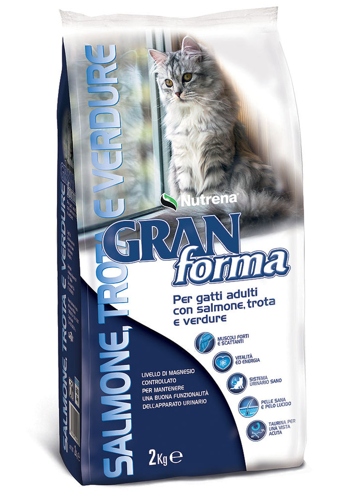 GranForma Salmone, Trota e Verdure 2kg – Alimento Secco Completo per Gatti Adulti
