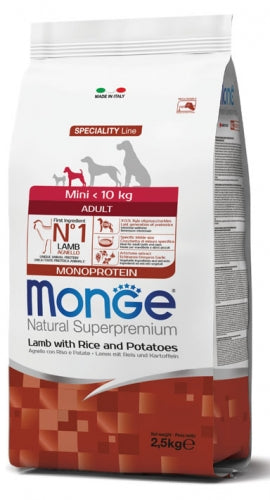 MONGE MONOPROTEICO MINI ADULT CON AGNELLO,RISO E PATATE