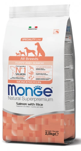 MONGE NATURAL SUPERPREMIUM ALL'BREEDS PUPPY E JUNIOR CON SALMONE E RISO