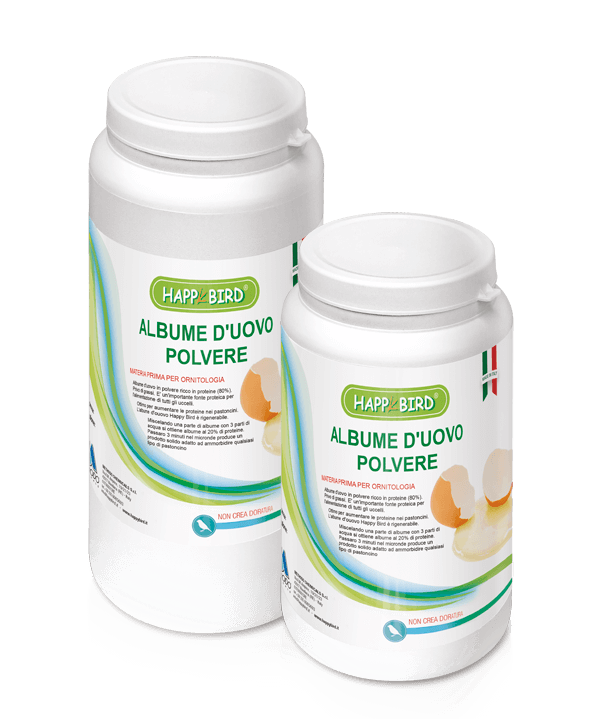 L'Albume d'Uovo in Polvere Happy Bird: concentrato proteico al 80%, senza grassi, perfetto per arricchire la dieta degli uccelli. Mescolalo con acqua per un alimento al 20% di proteine. Riscalda per tre minuti per ammorbidire pastoncini. Fonte proteica ideale per la salute dei tuoi amici piumati
