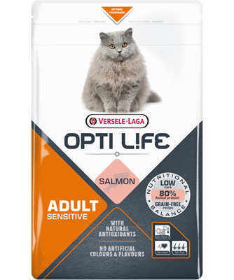 OPTI LIFE ADULT SENSITIVE WITH SALMON 80% DI PROTEINE ANIMALI GRAIN FREE - Sanny Passione Ornitologica