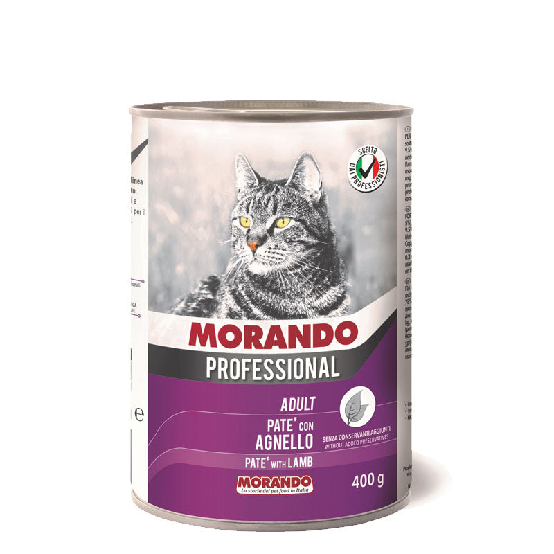 Morando Professional ADULT PATÈ GATTO CON AGNELLO Petfood completo ed equilibrato. Ricetta facilmente digeribile e altamente appetibile. Ottimo apporto nutrizionale di vitamine e minerali.