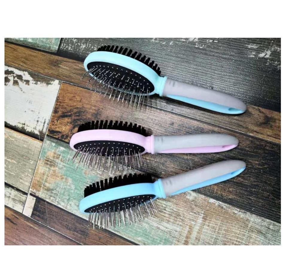 SPAZZOLA DOPPIA CON OUNTE IN GOMMA E SETOLE LARGHE PER ANIMALI DOMESTICI