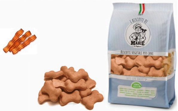 I Biscotti di Marie, OSSO MEDIO AL BACON Vegetali per Cani, 400g, Senza Sale e Zucchero, 100% Ingredienti Biologici