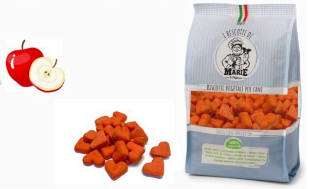 I Biscotti di Marie, CUORE MEDIO ALLA MELA Vegetali per Cani, 400g, Senza Sale e Zucchero, 100% Ingredienti Biologici