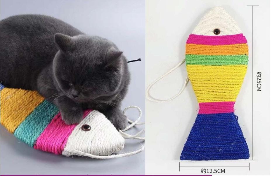 Tiragraffi per Gatti in Sisal Forma di Pesce Giocattolo per Gatti al coperto Colore Multiplo Corda di sisal Durevole Riciclabile