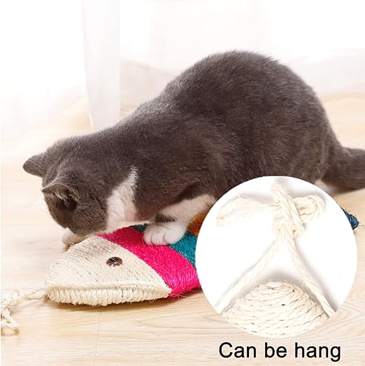 Tiragraffi per Gatti in Sisal Forma di Pesce Giocattolo per Gatti al coperto Colore Multiplo Corda di sisal Durevole Riciclabile
