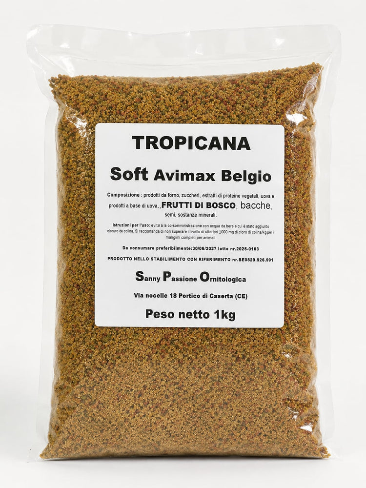 Tropicana Soft ai Frutti di Bosco | Pastoncino per Pappagalli e Parrocchetti Avimax BELGIO - Sanny Passione Ornitologica