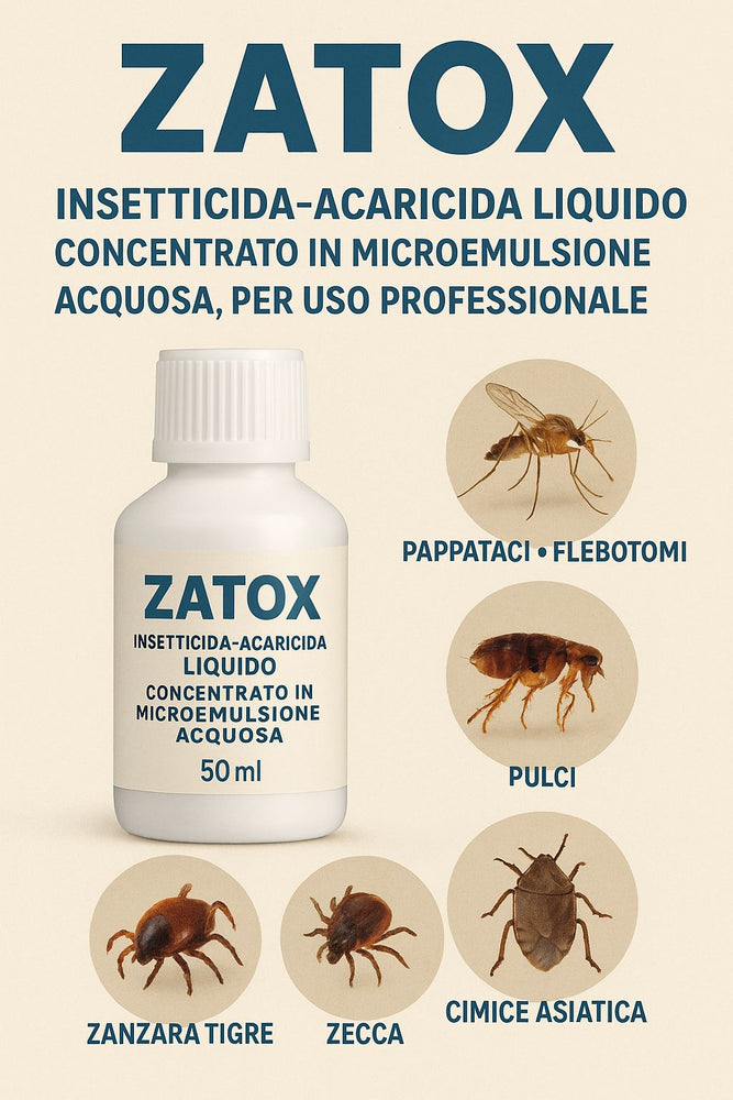 ZATOX permetrina + geraniolo BRUER insetticida, acaricida liquido concentrato in microemulsione acquosa per uso professionale