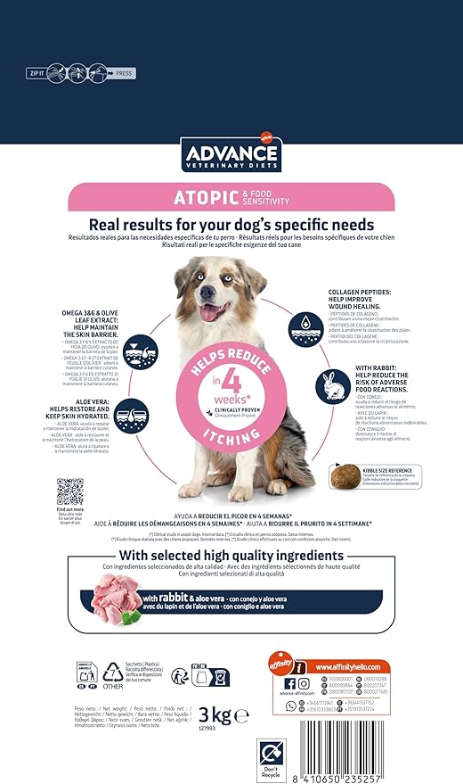 Advance Veterinary Diets - Cibo per Cani con Problemi di Dermatite Atopica Rabbit & Peas 3kg
