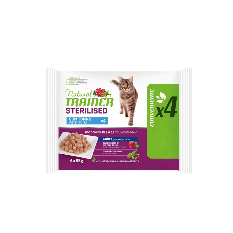 NATURAL TRAINER UMIDO GATTO STERILIZZATO TONNO 4 BUSTINE 85 GR