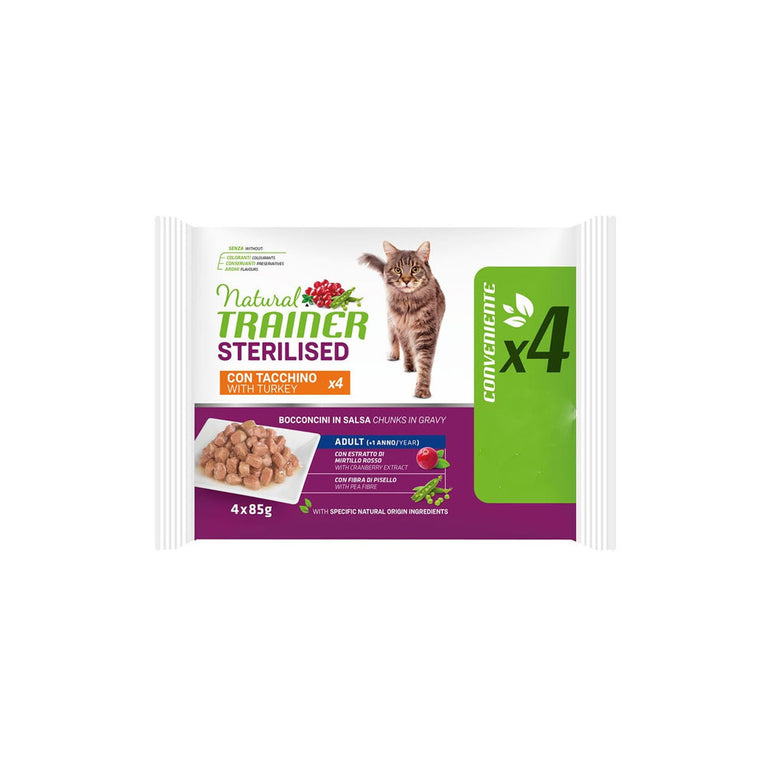 NATURAL TRAINER UMIDO GATTO STERILIZZATO TACCHINO 4 BUSTINE 85 GR