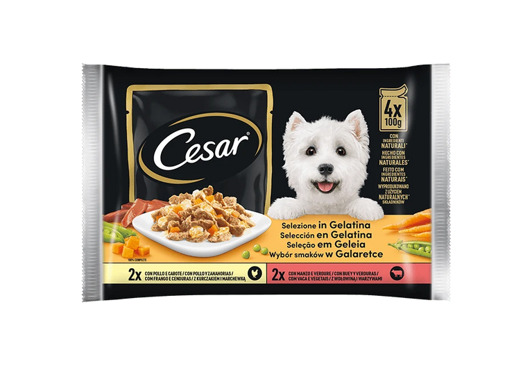 CESAR BUSTINE IN GELATINA- x2 MANZO E VERDURE; x2 POLLO E CAROTE - Sanny Passione Ornitologica