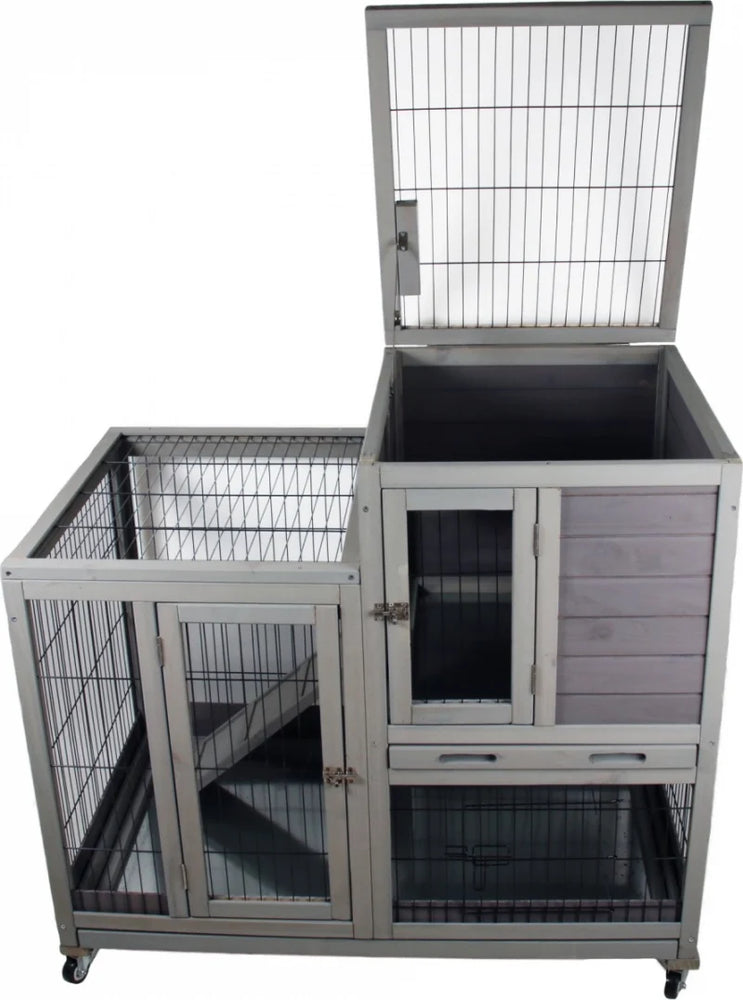 Keops – Conigliera Duplex in Legno su Ruote per Conigli e Cavie 100x60x92cm - Sanny Passione Ornitologica