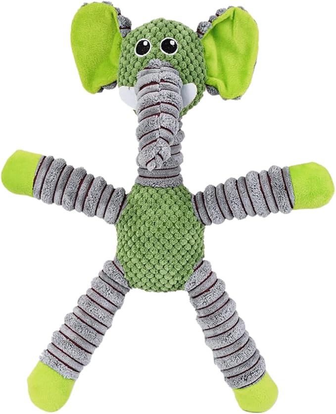 Giocattolo per cani che scricchiolano, interattivo, squittio a forma di elefante con carta crespa, giocattolo da masticare durevole per cani di piccola e media taglia