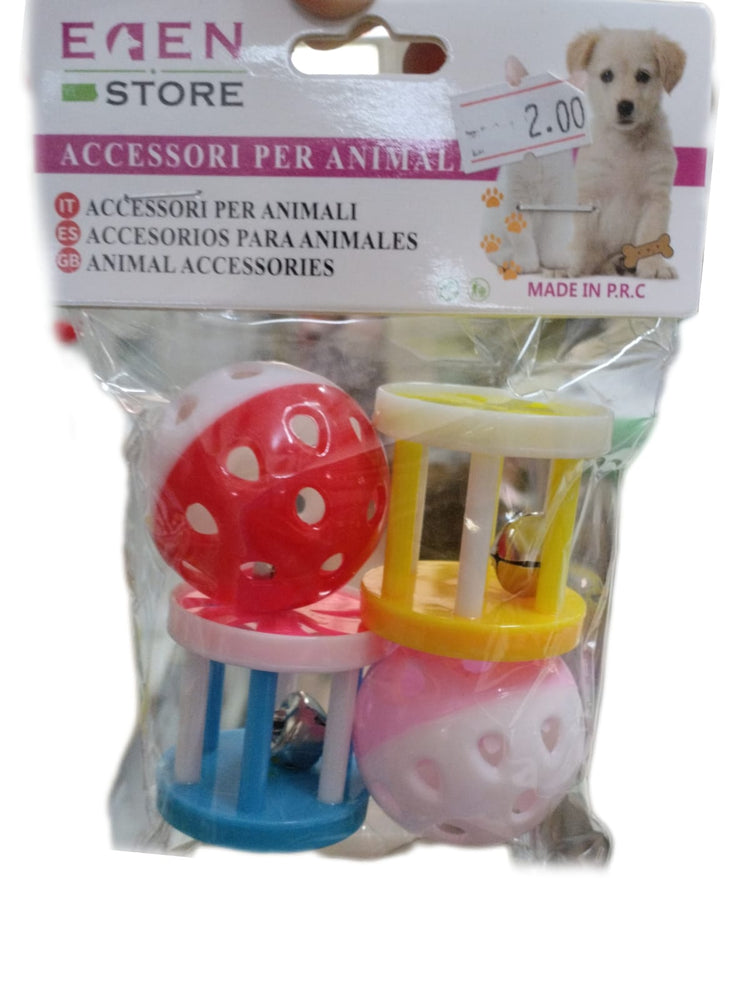 PALLA E CILINDRO SONAGLI SET 4 PZ GIOCHI PER CANI E GATTI