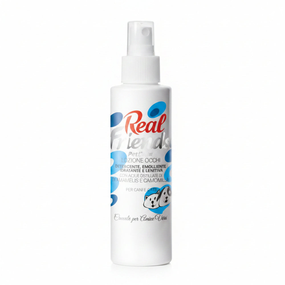 REAL FRIENDS PETCARE LOZIONE OCCHI DETERGENTE,EMOLLIENTE,IDRATANTE E LENITIVA PER CANI E GATTI - Sanny Passione Ornitologica