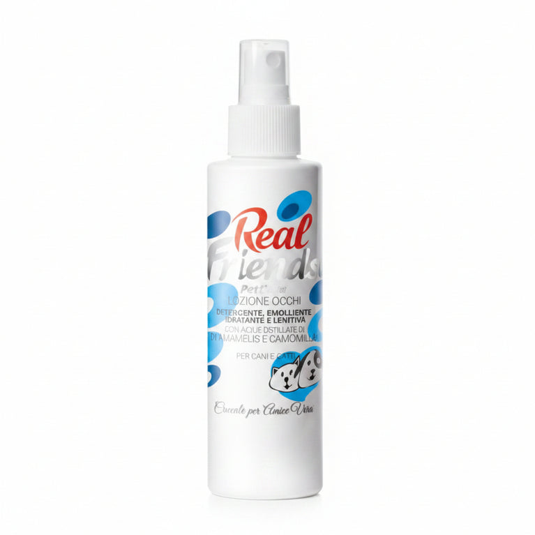 REAL FRIENDS PETCARE LOZIONE OCCHI DETERGENTE,EMOLLIENTE,IDRATANTE E LENITIVA PER CANI E GATTI - Sanny Passione Ornitologica