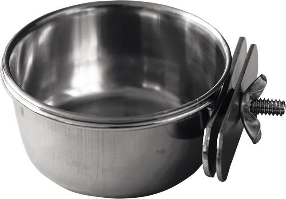 Ciotola per uccelli in acciaio inossidabile con supporto a vite, 150ml diametro 7,5 cm