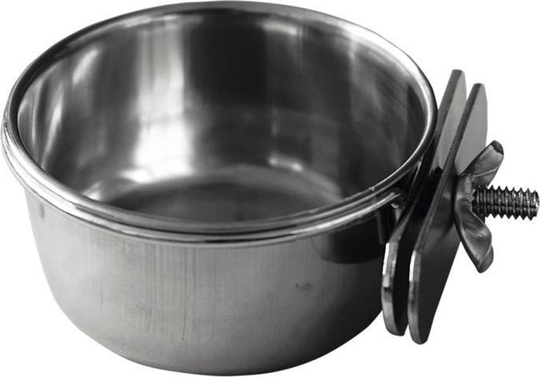 Ciotola per uccelli in acciaio inossidabile con supporto a vite, 150ml diametro 7,5 cm
