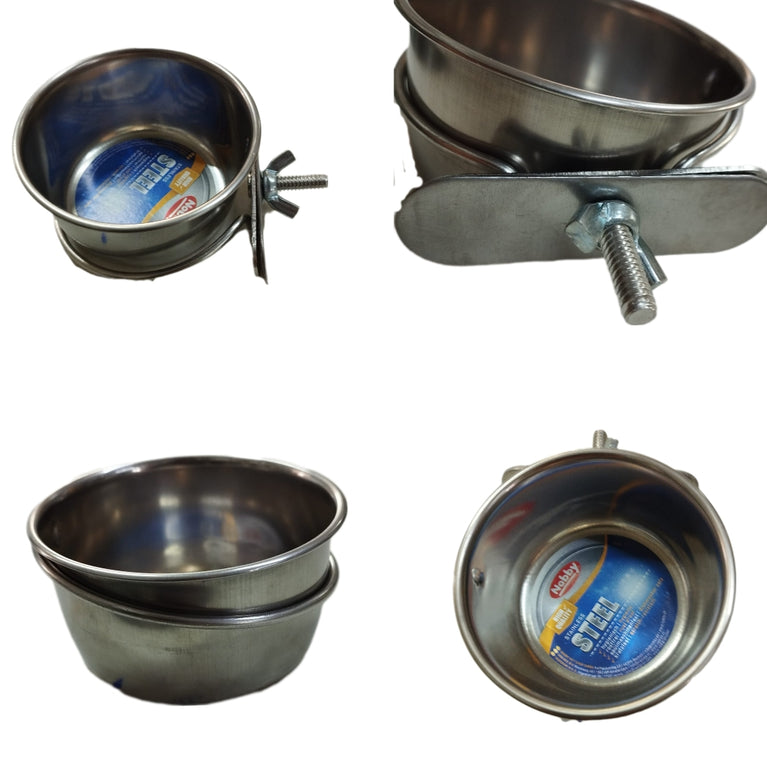 Ciotola per uccelli in acciaio inossidabile con supporto a vite, 150ml diametro 7,5 cm