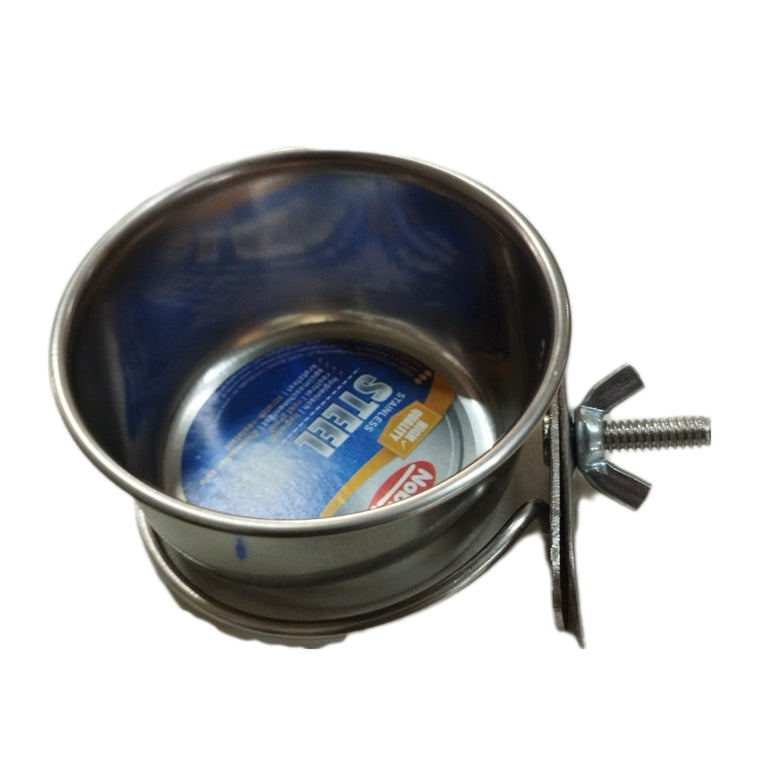 Ciotola per uccelli in acciaio inossidabile con supporto a vite, 150ml diametro 7,5 cm