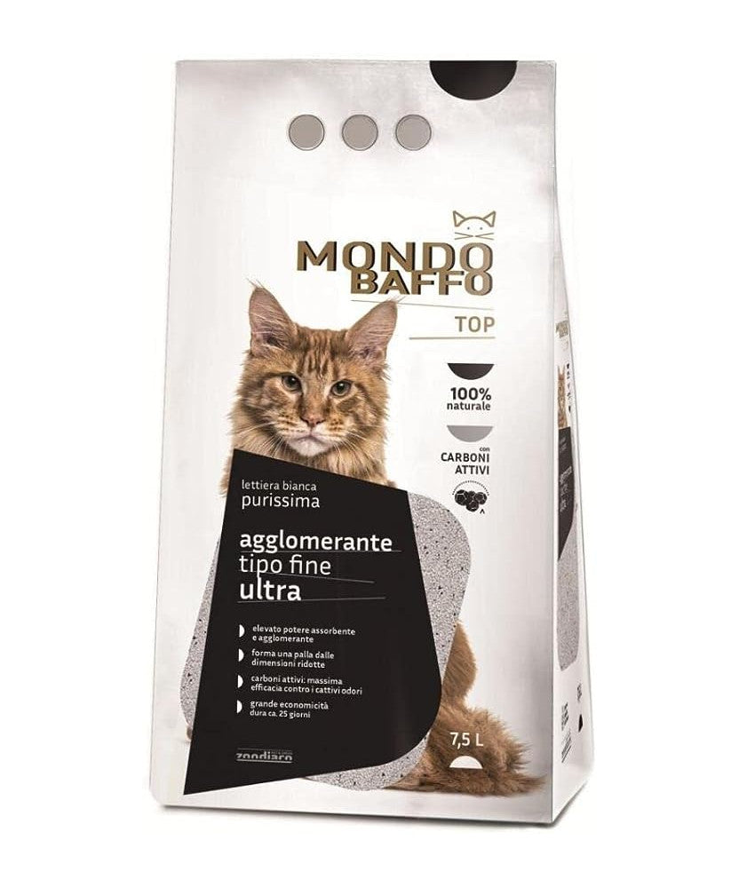 MONDO BAFFO LETTIERA AGGLOMERANTE AI CARBONI ATTIVI FINE ULTRA da 7,5 LT