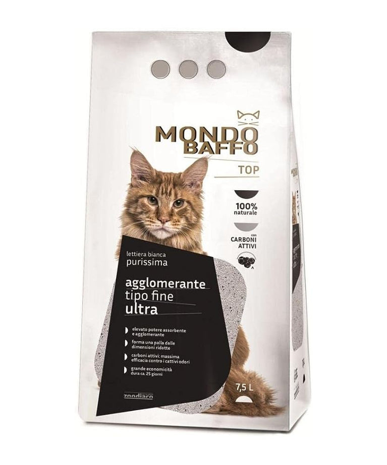 MONDO BAFFO LETTIERA AGGLOMERANTE AI CARBONI ATTIVI FINE ULTRA da 7,5 LT