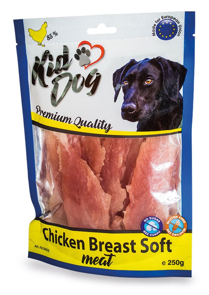 KID DOG PETTO di POLLO, SNACK DI CARNE MORBIDA GLUTEN FREE NO SUGAR 250 g