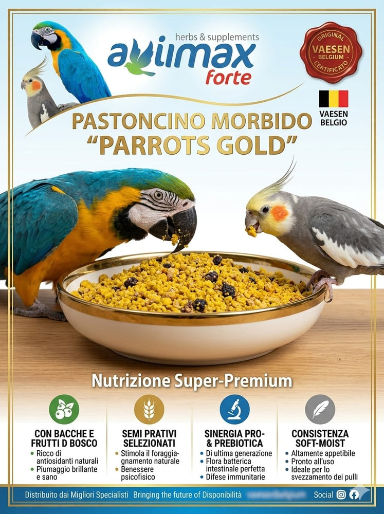 Avimax Forte Parrots Gold | Pastoncino Morbido con Bacche per Pappagalli e Parrocchetti - Sanny Passione Ornitologica