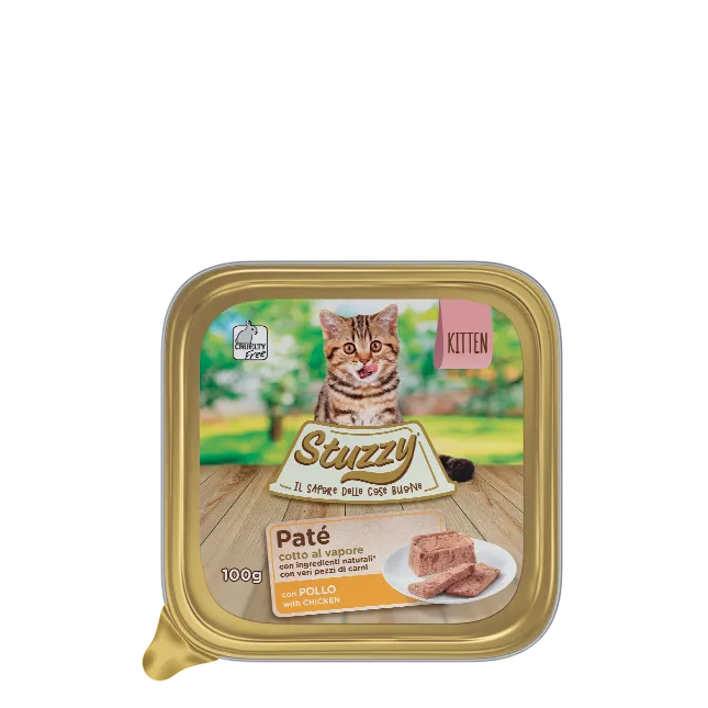PATE' GATTINI "KITTEN" CON POLLO COTTOA VAPORE STUZZI 100gr