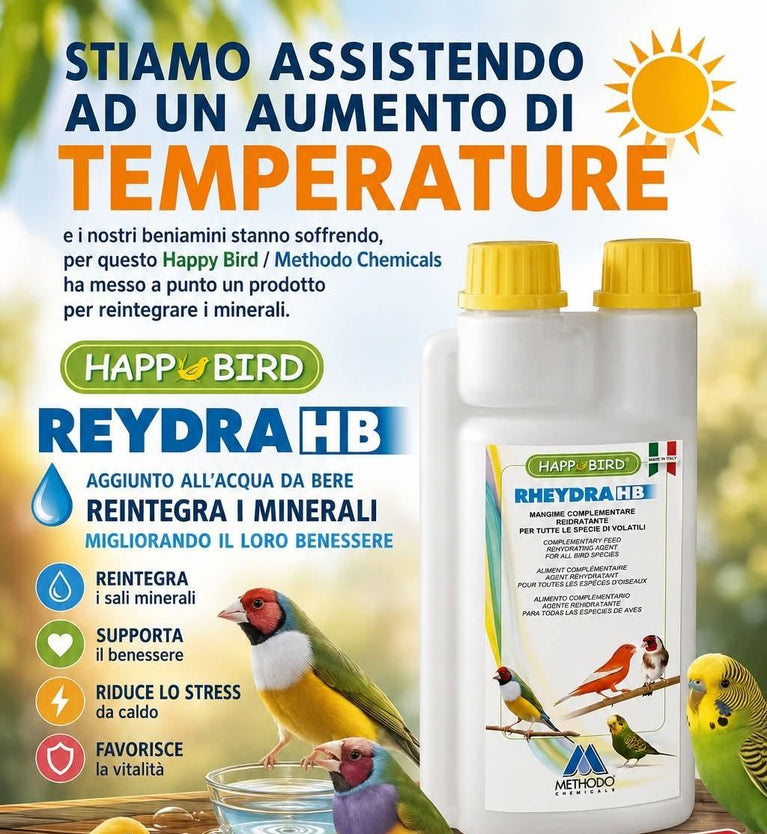 Happy Bird Rheydra HB - Reidratante Minerale per Uccelli da Aggiungere all'Acqua