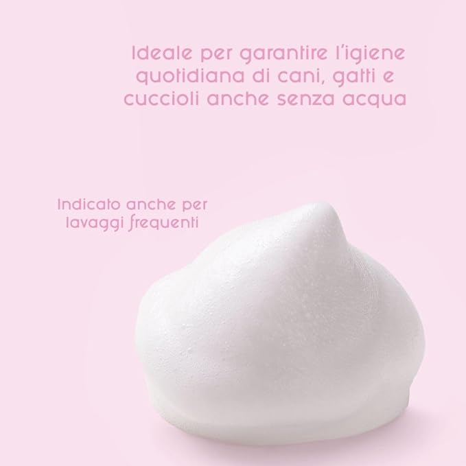 Inodorina Shampoo per cani a secco delicato 300 ml. Shampoo a secco per gatti e cuccioli frizzante senza solfati, siliconi, parabeni per pelle e pelliccia.