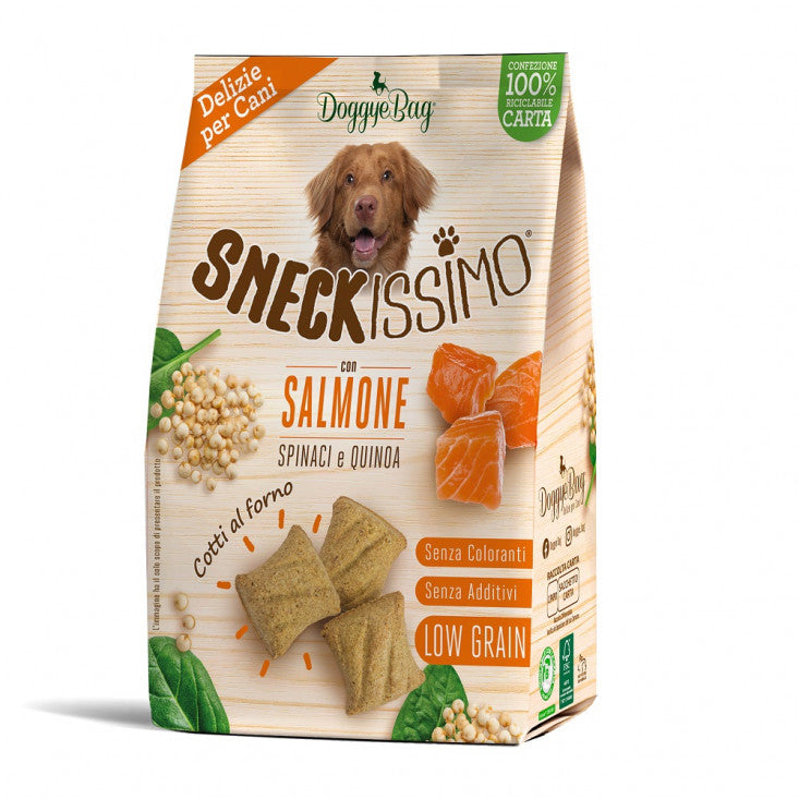 DOGGYEBAG-SNECKISSIMO DELIZIE PER CANI CON SALMONE,SPINACI E QUINOA