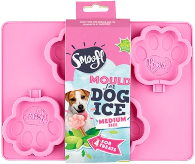 Stampo per gelato in silicone Smoofl per cani, gelato da fare come delizioso snack vegano per cani per rinfrescarsi in estate, stampo medio per fare 4 gelati per cani, rosa