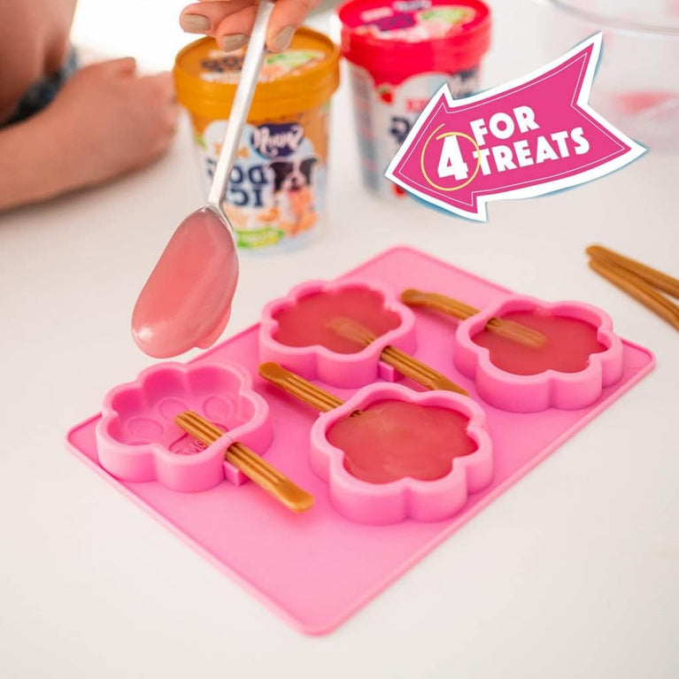 Stampo per gelato in silicone Smoofl per cani, gelato da fare come delizioso snack vegano per cani per rinfrescarsi in estate, stampo medio per fare 4 gelati per cani, rosa