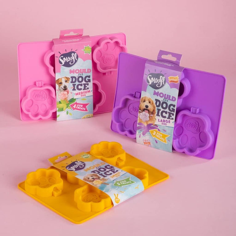 Stampo per gelato in silicone Smoofl per cani, gelato da fare come delizioso snack vegano per cani per rinfrescarsi in estate, stampo medio per fare 4 gelati per cani, rosa