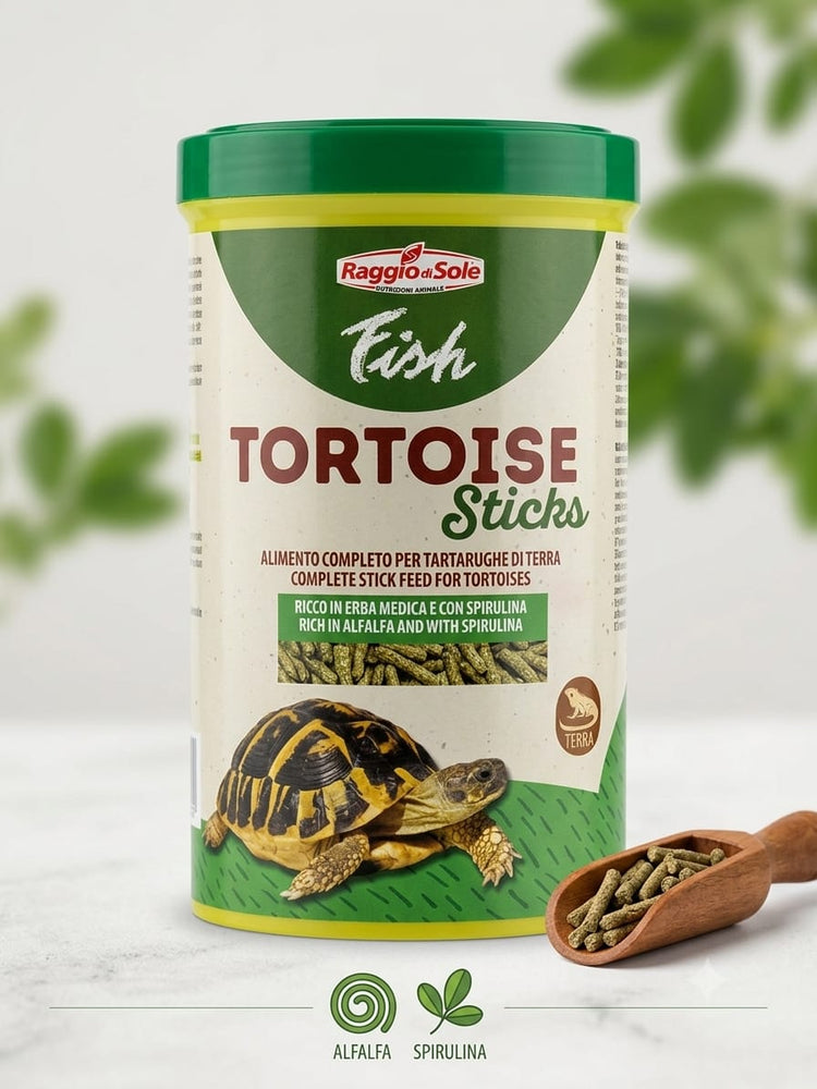 Raggio di Sole Fish Tortoise Sticks – Alimento Completo per Tartarughe di Terra, Iguana e Rettili Erbivori 220g