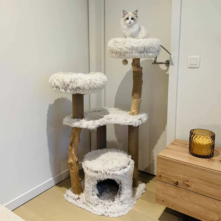 EBI Marsiglia – Tiragraffi Gatto 122 cm in Legno Naturale con Cuccia e Juta - Sanny Passione Ornitologica