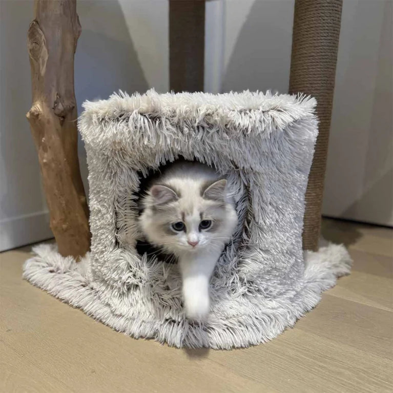 EBI Marsiglia – Tiragraffi Gatto 122 cm in Legno Naturale con Cuccia e Juta - Sanny Passione Ornitologica
