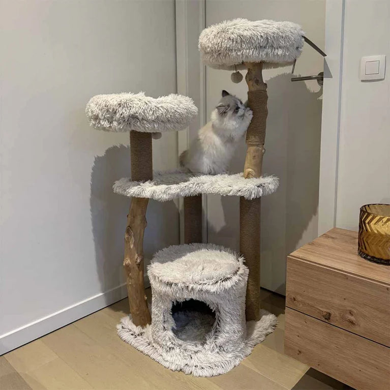 EBI Marsiglia – Tiragraffi Gatto 122 cm in Legno Naturale con Cuccia e Juta - Sanny Passione Ornitologica
