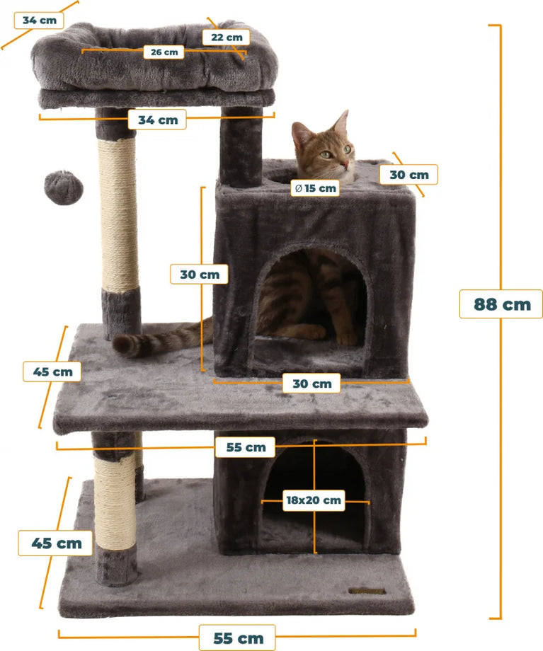 Lasco – Tiragraffi Gatto 88 cm con 2 Nicchie, Piattaforma e Palla da Gioco - Sanny Passione Ornitologica