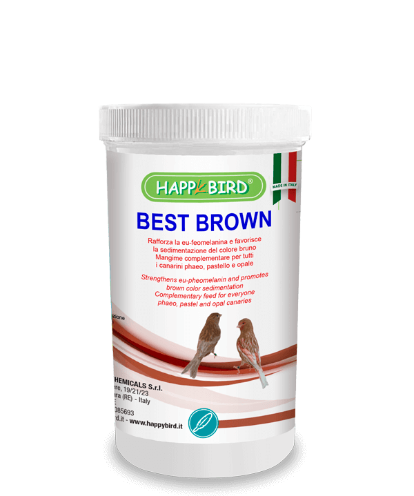 Rafforza la eu-feomelanina e favorisce la sedimentazione del colore bruno.Mangime complementare per tutti i canarini phaeo, pastello e opale.COMPOSIZIONE: Alghe marine brune del genere ascophyllum dei mari irlandesi. Contenitore da 500 gr