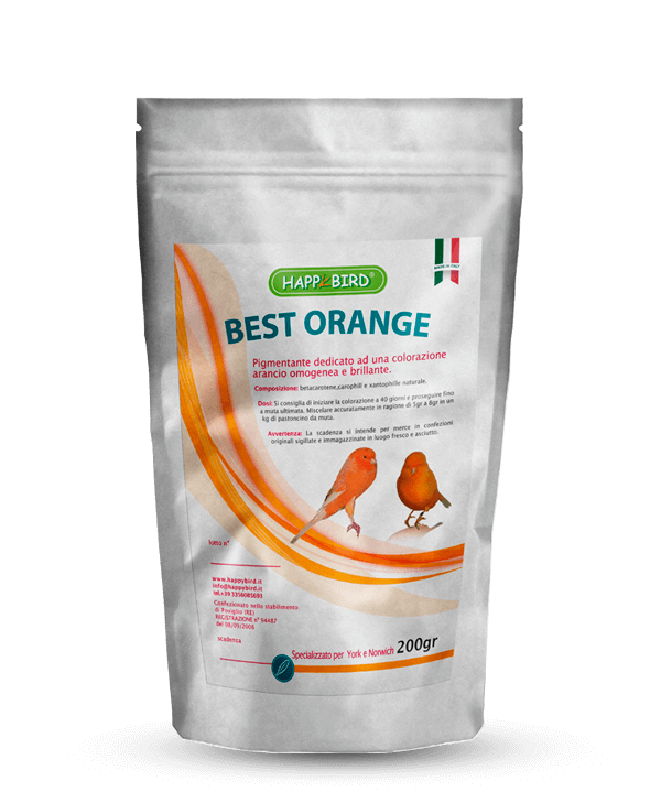 Pigmentante dedicato ad una colorazione arancio omogenea e brillante. Specializzato per YORK e NORWICH. COMPOSIZIONE: betacarotene, carophill e xantophille naturali.. Confezione da 100 e 250 gr.