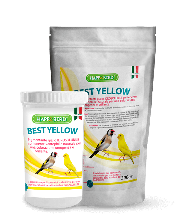 Pigmentante giallo IDROSOLUBILE contenente xantophille naturali per una colorazione omogenea e brillante COMPOSIZIONE : 20 g di Xantophille per kg. di cui Luteina min. 85%, carbonato di calcio. ISTRUZIONI D'USO: Si consiglia di miscelare accuratamente in ragione di 2gr a 5gr in 1kg di pastoncino o 1 litro di acqua.. Taglie da 100 e 200 grammi