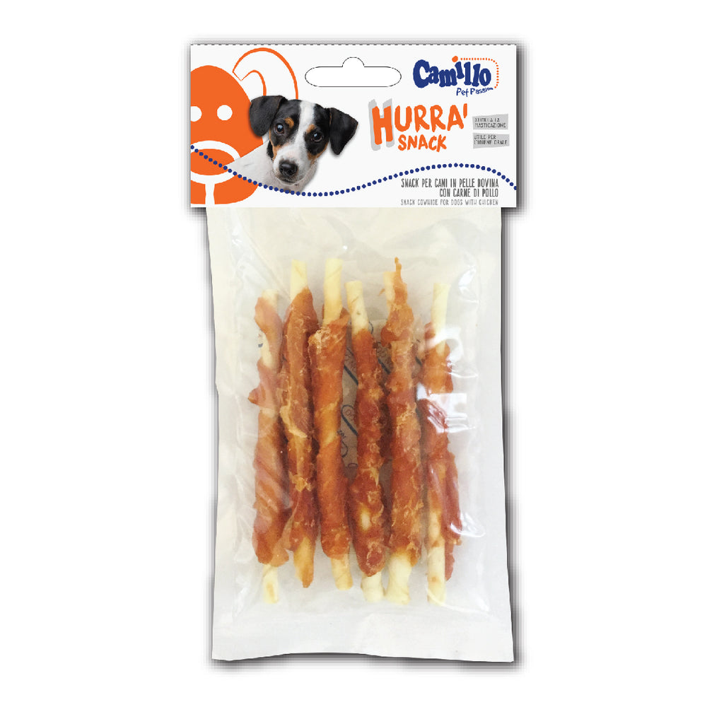 HURRA' SNACK-SNACK PER CANI IN PELLE BOVINA CON CARNE DI POLLO