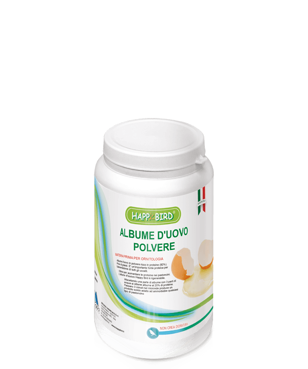 Albume d'uovo in polvere adatto per uccelli. Contenitore da 500 gr con chiusura ermetica. Prezzo 11 euro