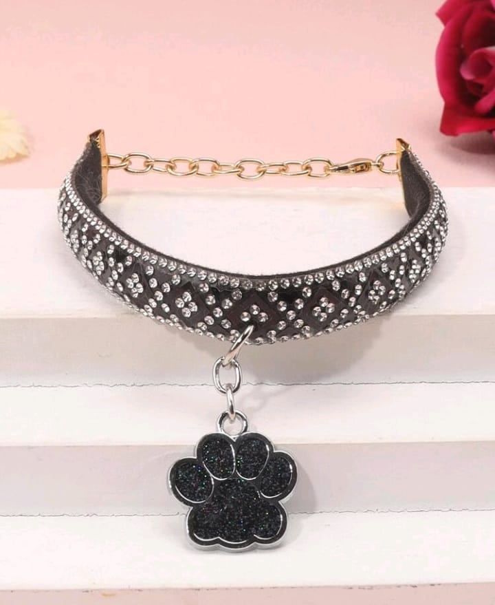 Collare con Strass per Cani Piccoli e Gatti – Rosa e Nero (20-25cm)